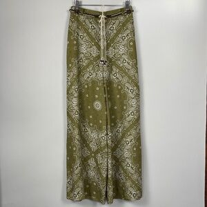 Zimmerman Paisley Print Wide Leg Pants in Olive Green Size S